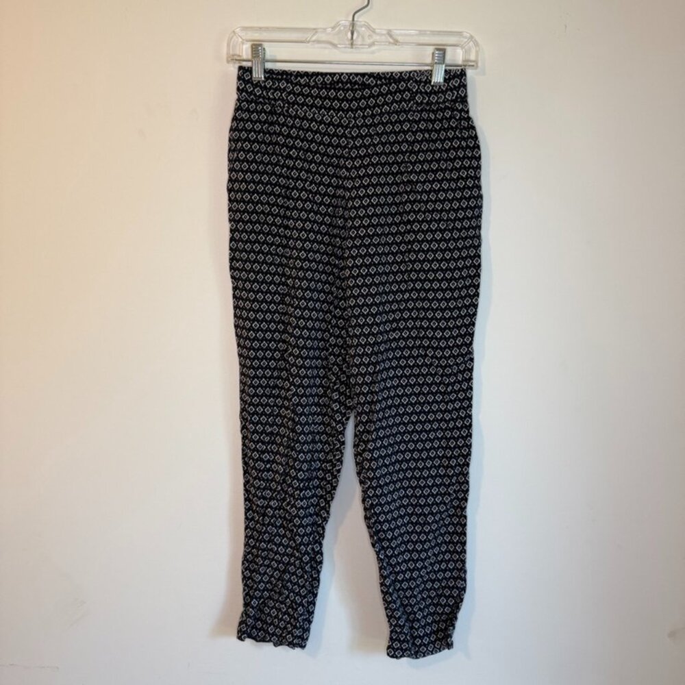 H&M Navy White Geometric Print Pull-On Tapered Pants Size 2 Pockets - Picture 1 of 7